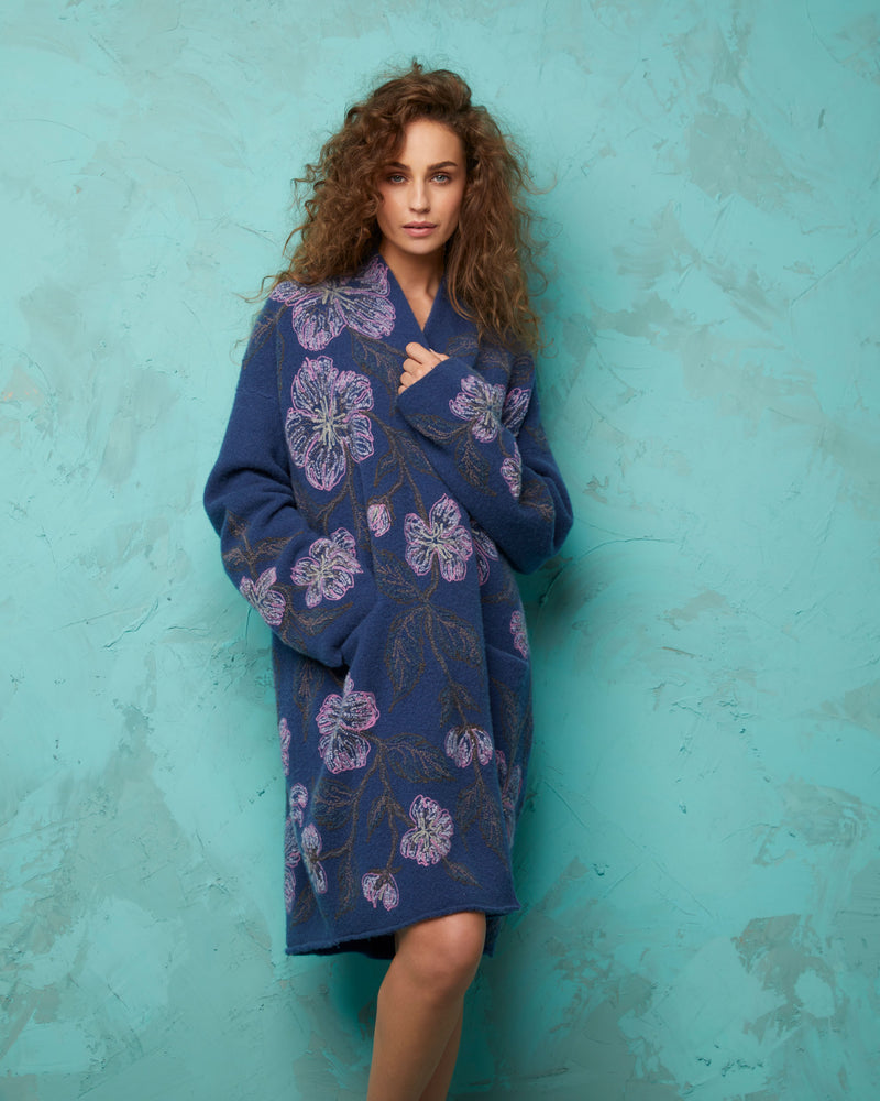 Embroidered Cocoon Coat