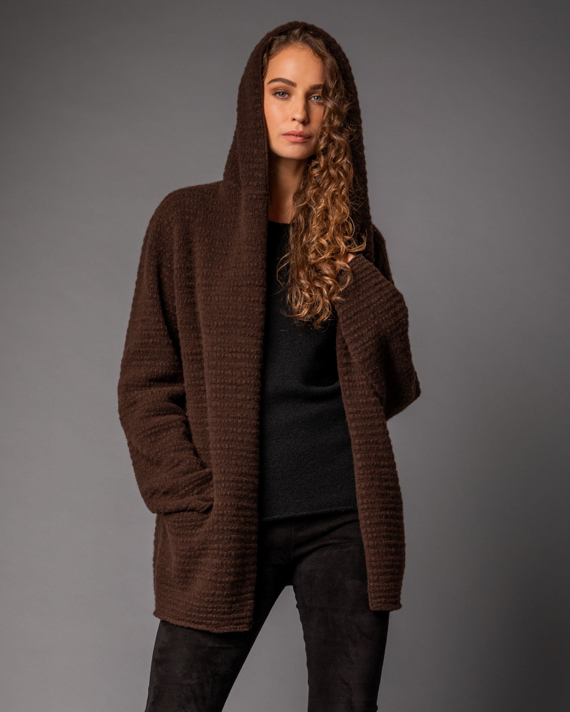 Textured Hooded Cardigan