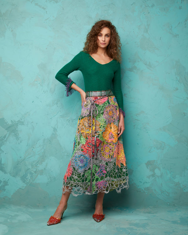 Emerald Embroidered Skirt and Belt
