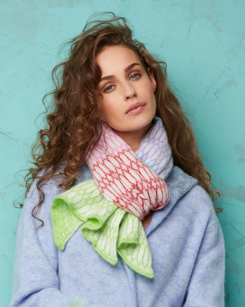 Supersoft hand-knit multi-coloured cosy Cashmere scarf