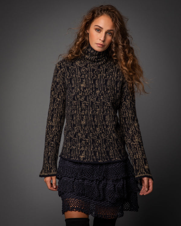 Tweed Stitch Cashmere Turtleneck Sweater